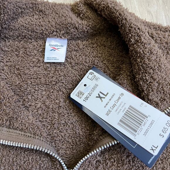 Reebok Cozy Cover Up Pullover Quarter Zip Fuzzy Brown Sweatshirt size XL - Picture 8 of 10